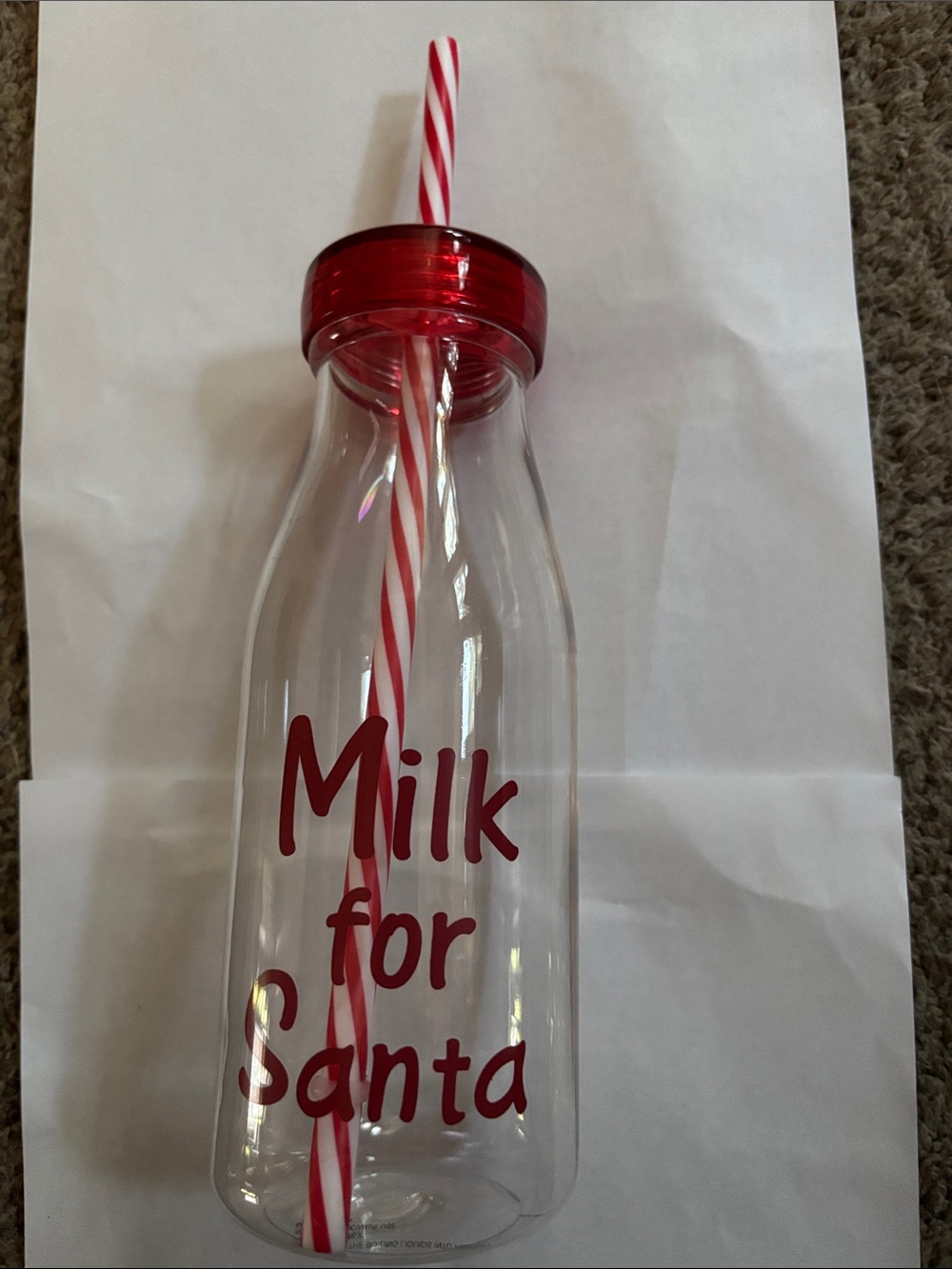 “Milk for Santa” Holiday Straw Bottle - Red Accents (plastic)